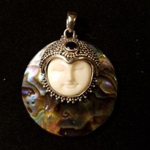 Bali Goddess Carved Bone Sterling Silver Pendant